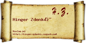 Hinger Zdenkó névjegykártya